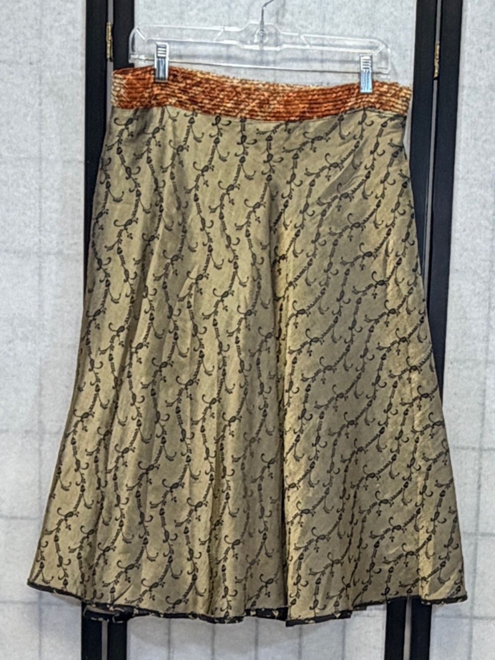 Reversible Wrap Midi Skirt 2 Sides Sari Style Rust Gold Black OS Exotic Carefree - Picture 6 of 11